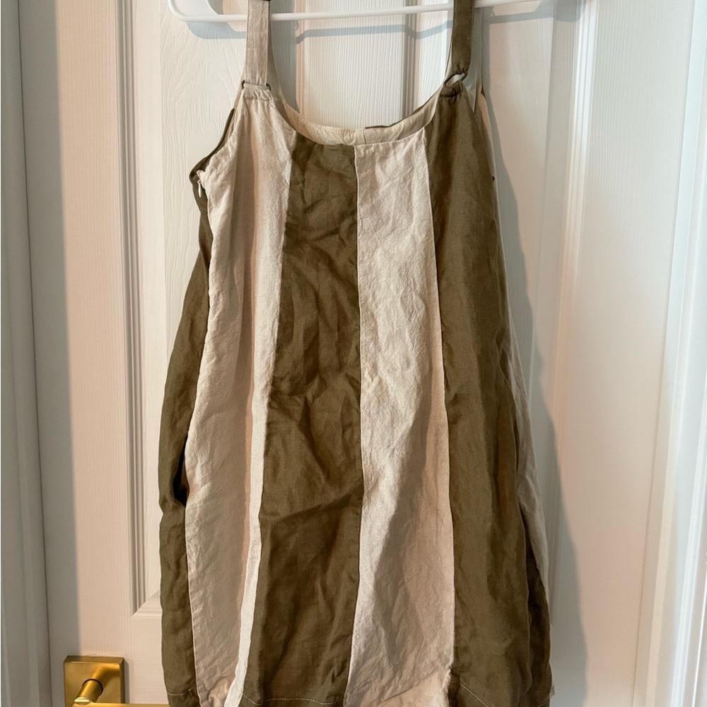 Striped Olive and Cream Mini Dress